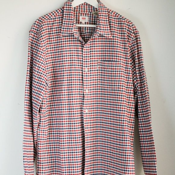 NWOT LEVI's Red Blue Checkered Print Button Up Casual Shirt XXL - Picture 2 of 8